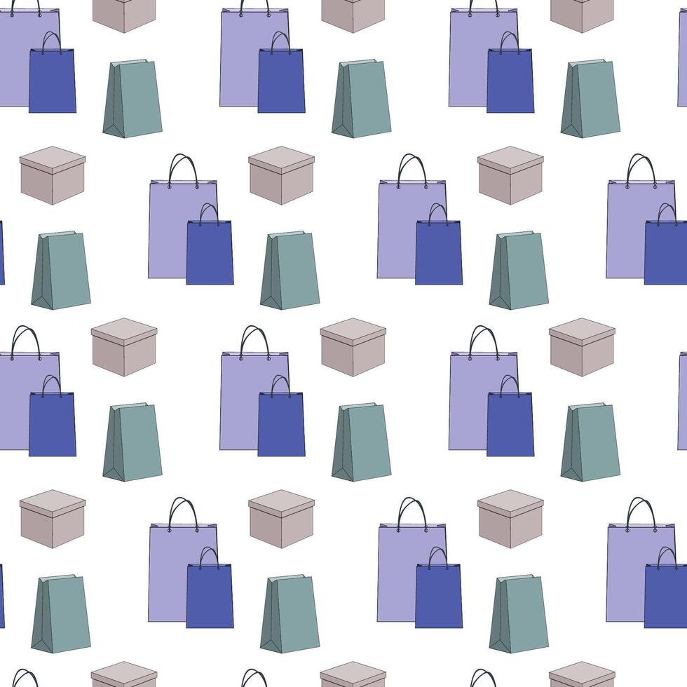 Seamless pattern of shopping bags and boxes on a white background. vector