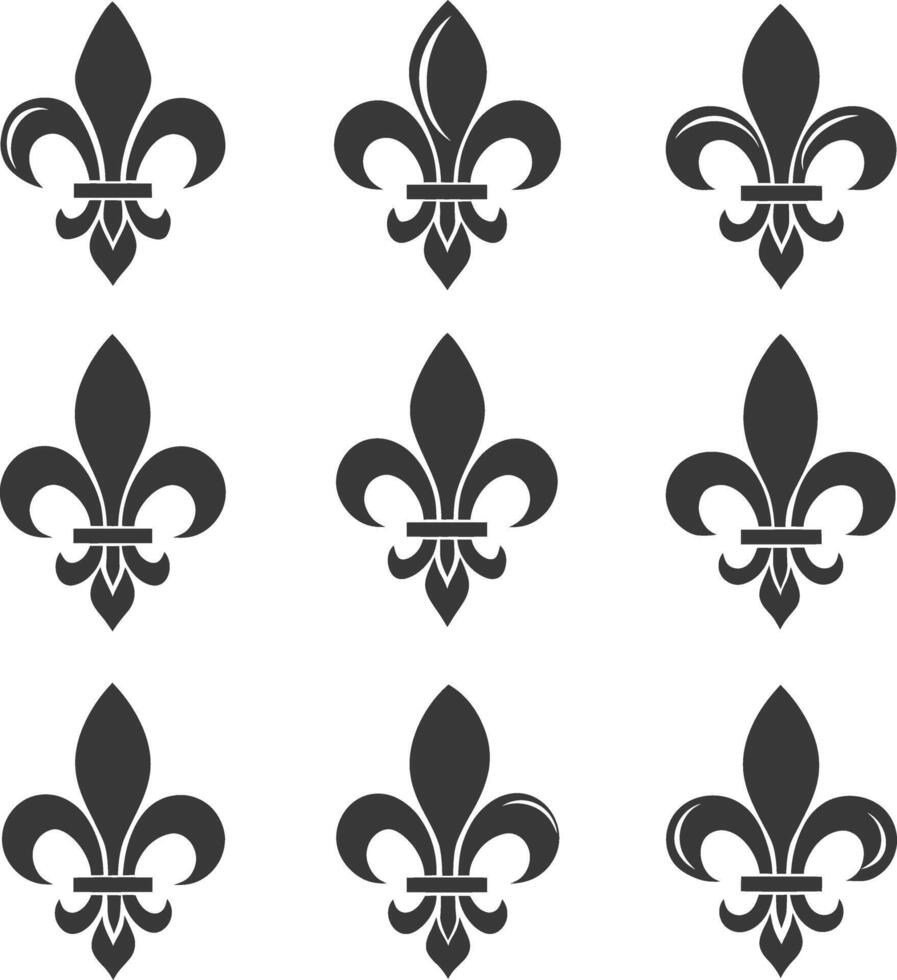 silhouette fleur de lis collection set black color only vector