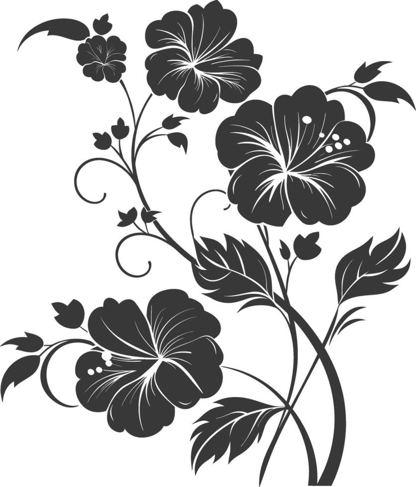 silhouette floral art black color only vector
