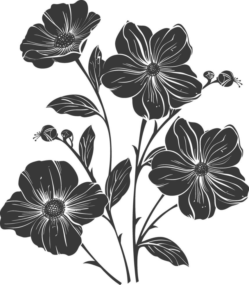 silhouette floral art black color only vector