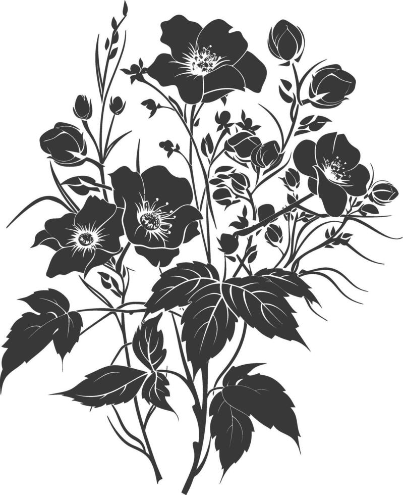 silhouette floral art black color only vector