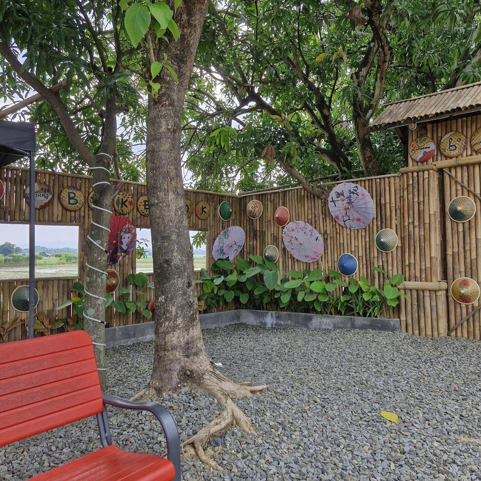 There is plenty of space in the backyard with bamboo fence. It is appropriate for throwing a camping party photo