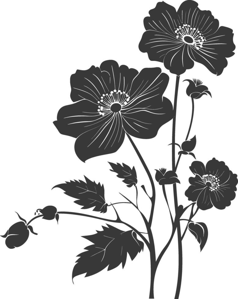 silhouette floral art black color only vector