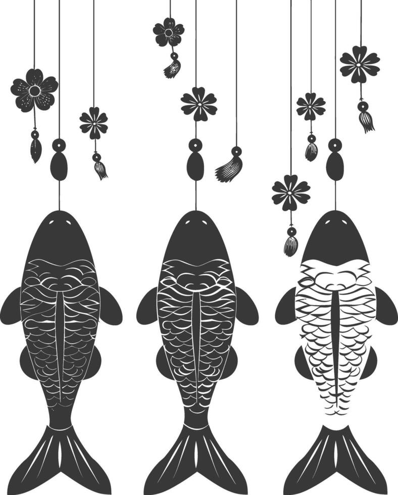 silhouette koinobori carp shaped windsocks traditionally flown in Japan vector