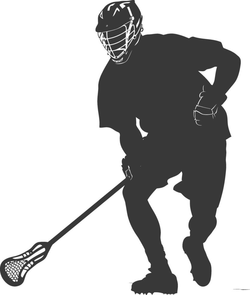 silhouette lacrosse man athlete in action full body black color only vector