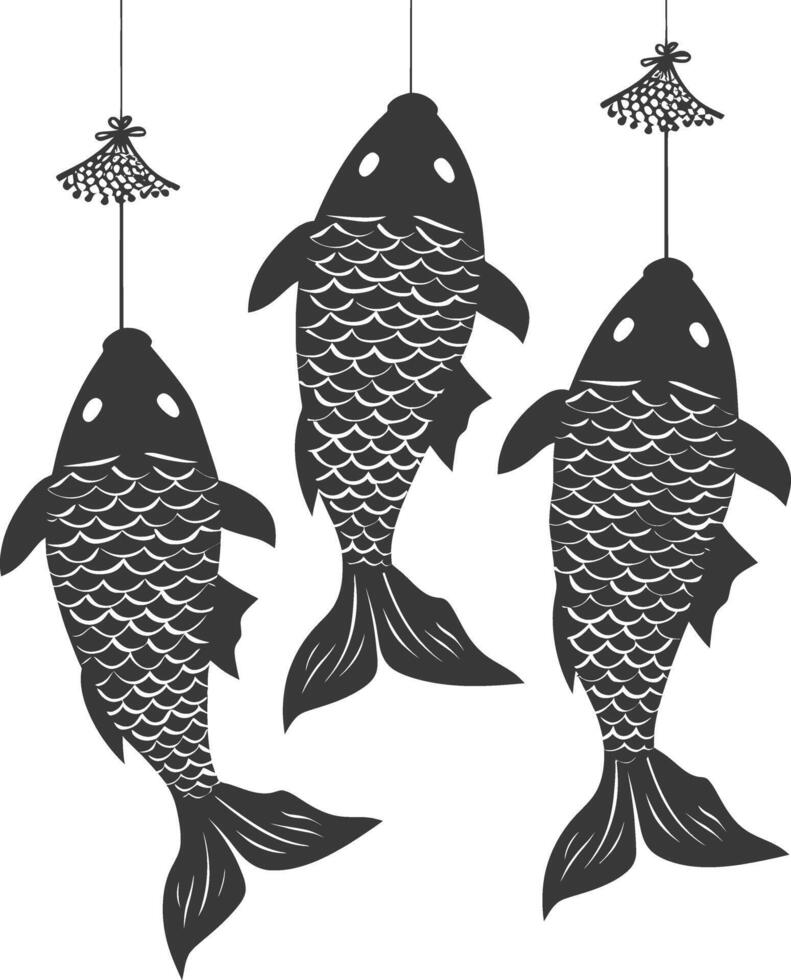 silhouette koinobori carp shaped windsocks traditionally flown in Japan vector