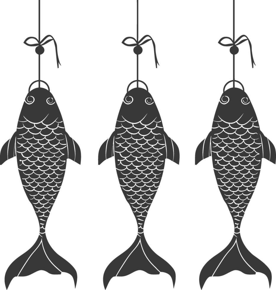 silhouette koinobori carp shaped windsocks traditionally flown in Japan vector