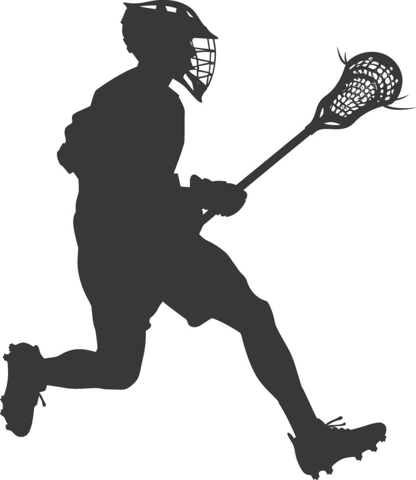 silhouette lacrosse man athlete in action full body black color only vector