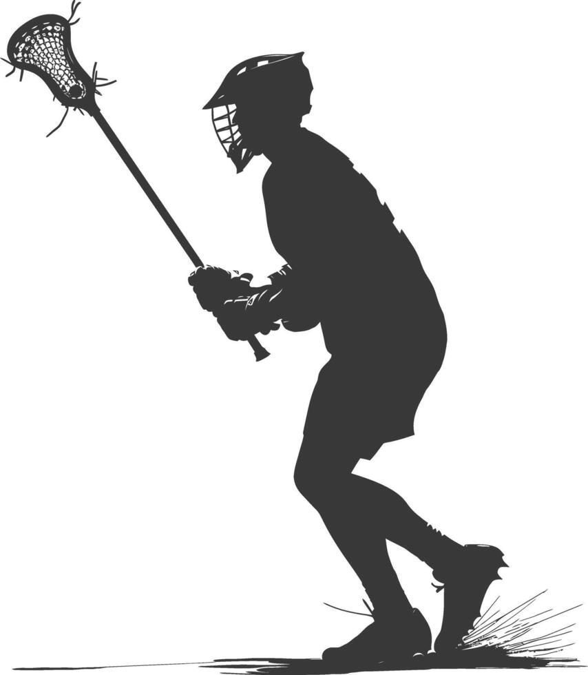 silhouette lacrosse man athlete in action full body black color only vector