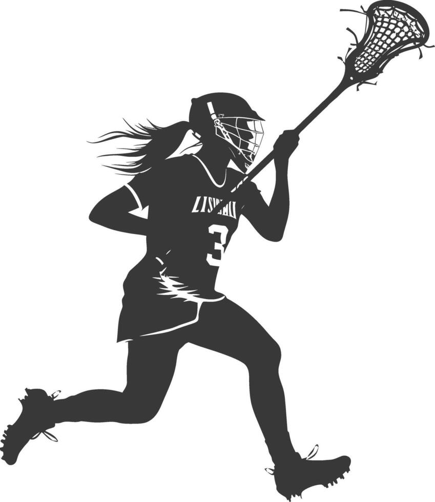 silhouette lacrosse woman athlete in action full body black color only vector