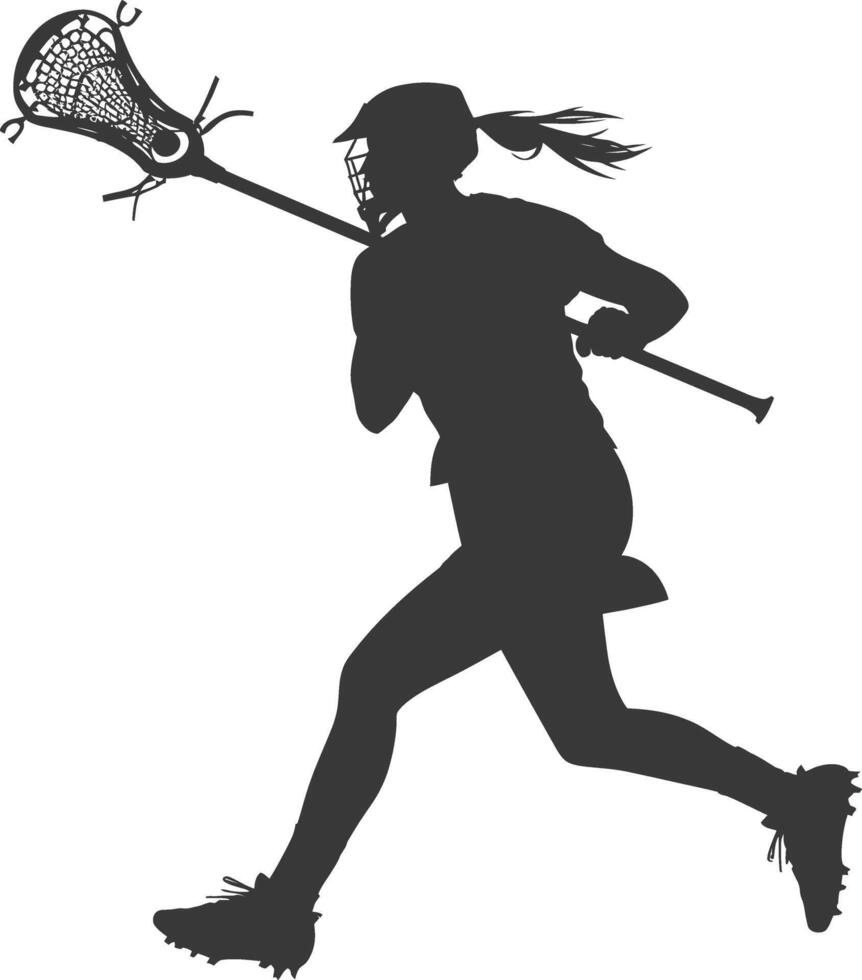 silhouette lacrosse woman athlete in action full body black color only vector