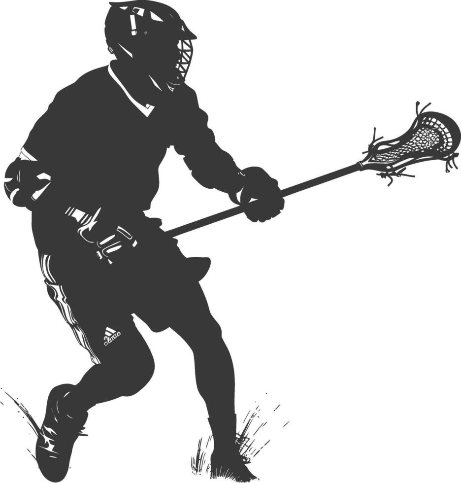 silhouette lacrosse man athlete in action full body black color only vector