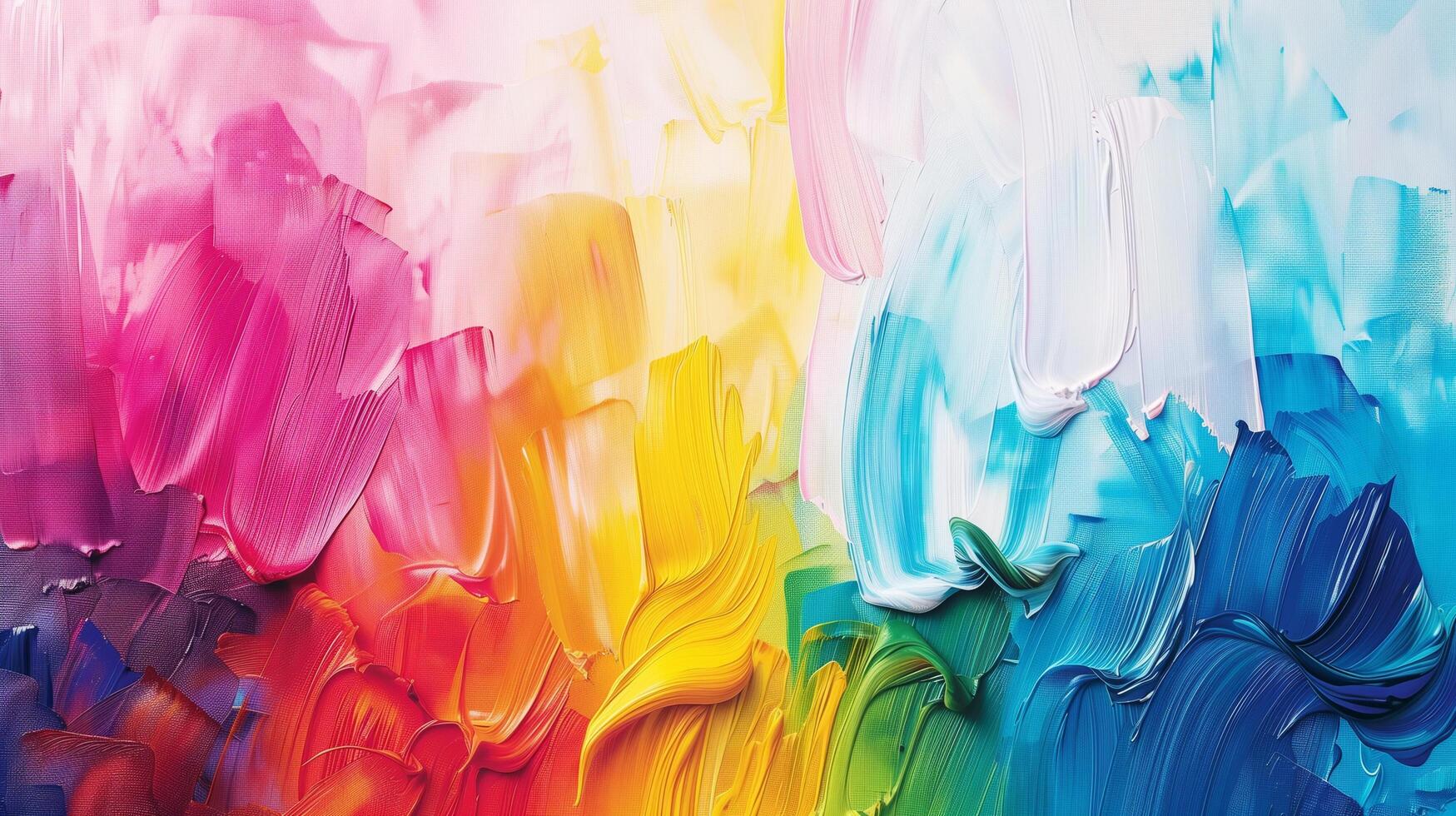 A vibrant abstract painting showcases bold strokes of pink, yellow, blue, and green, blending seamlessly for a lively, dynamic effect photo