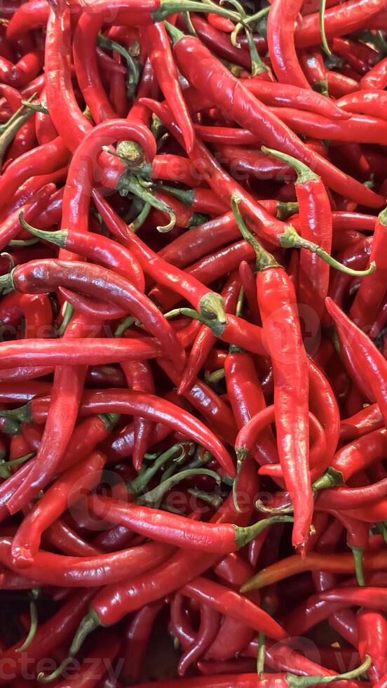 Red hot chilli peppers texture background, close up, A backdrop of Red hot chilli peppers, Street vegetable market, Group of Red hot chilli peppers photo