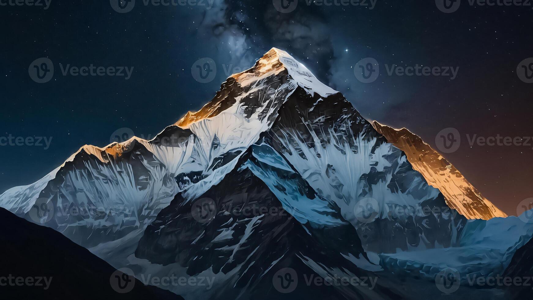 fantastic landscape of Himalayan peaks mountain with snow cap at the top and hills and valley for multimedia content creation photo