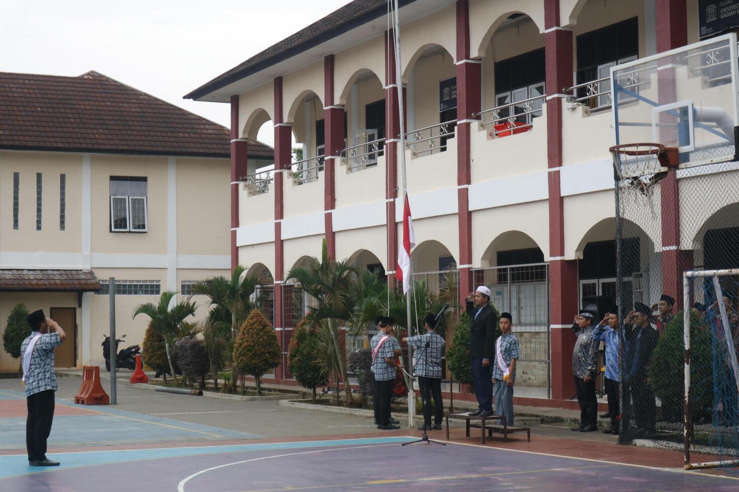 Subang, Indonesia - May 2024, Ceremonial officers during activities to commemorate National Education Day in the school field photo