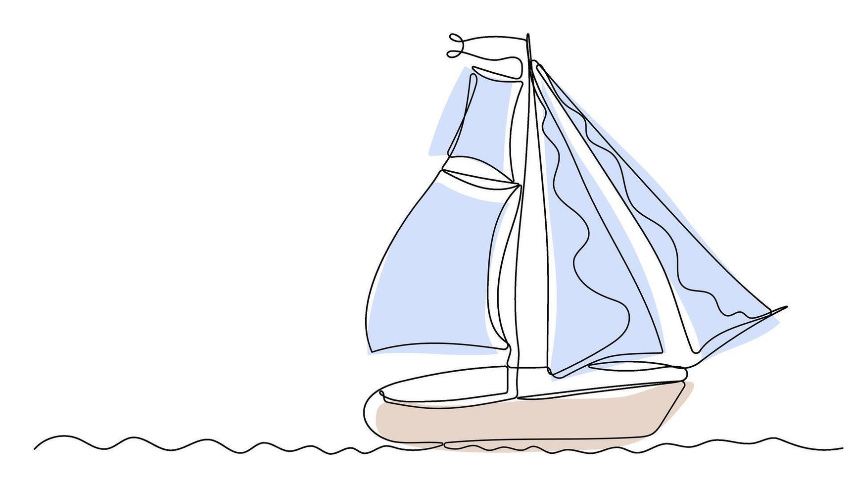 Continuous one line drawing of boat with sail isolated on white vector