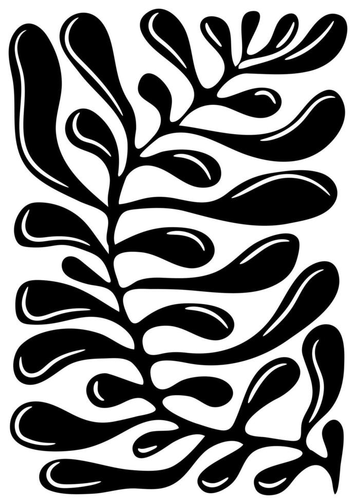 Abstract botany print in naive art style.Trendy retro poster with leaves. Seventies, groovy background vector