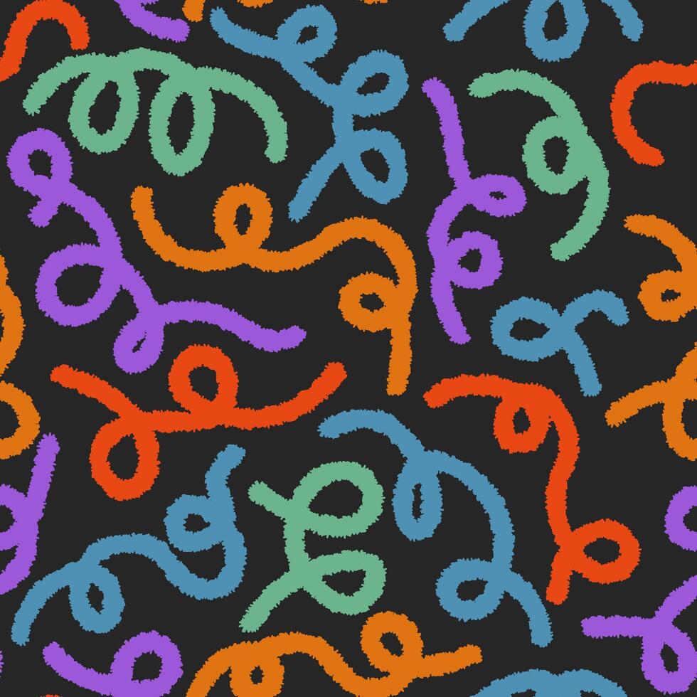 Seamless pattern with textured wavy and curly lines. Abstract background with chalk drawing. Great for textile, fabric, wallpaper, wrapping, scrapbook and packaging vector
