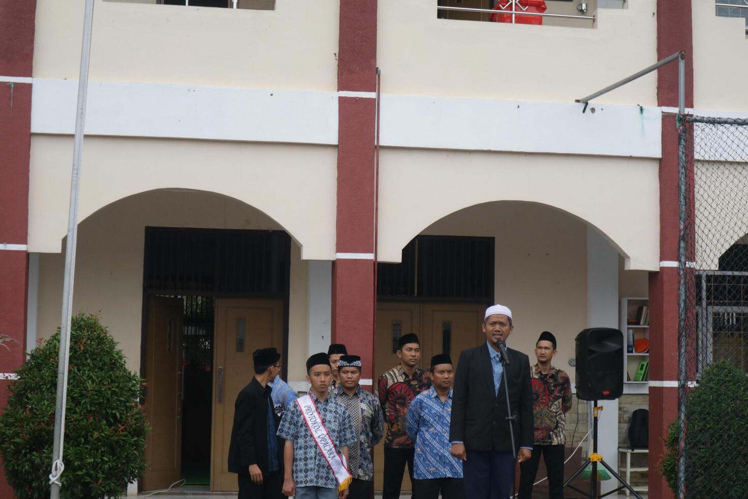 Subang, Indonesia - May 2024, Ceremonial officers during activities to commemorate National Education Day in the school field photo