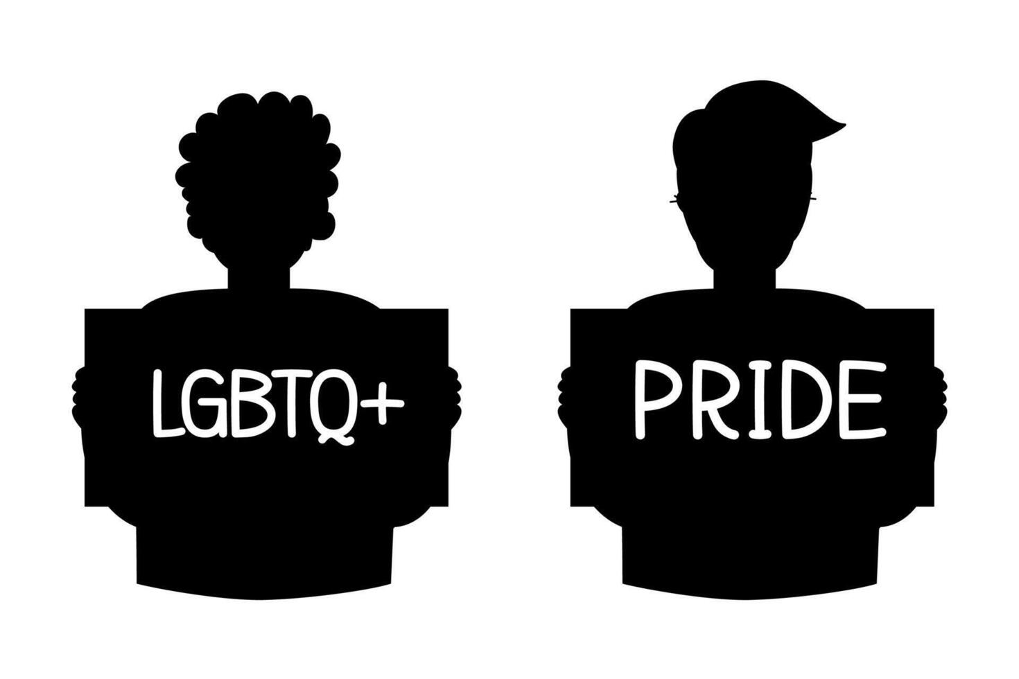 Different silhouette lgbt men holding posters protests vector