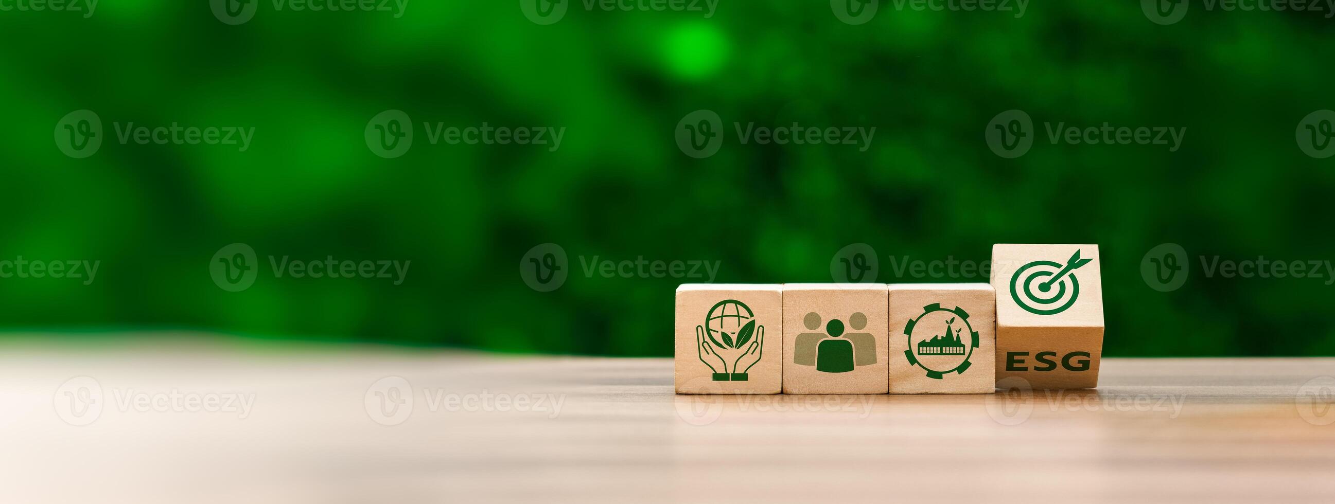 ESG environmental social governance investment business concept. social business strategy, environment, sustainability related risks, Businessman using computer to analyze investment ESG and goal photo