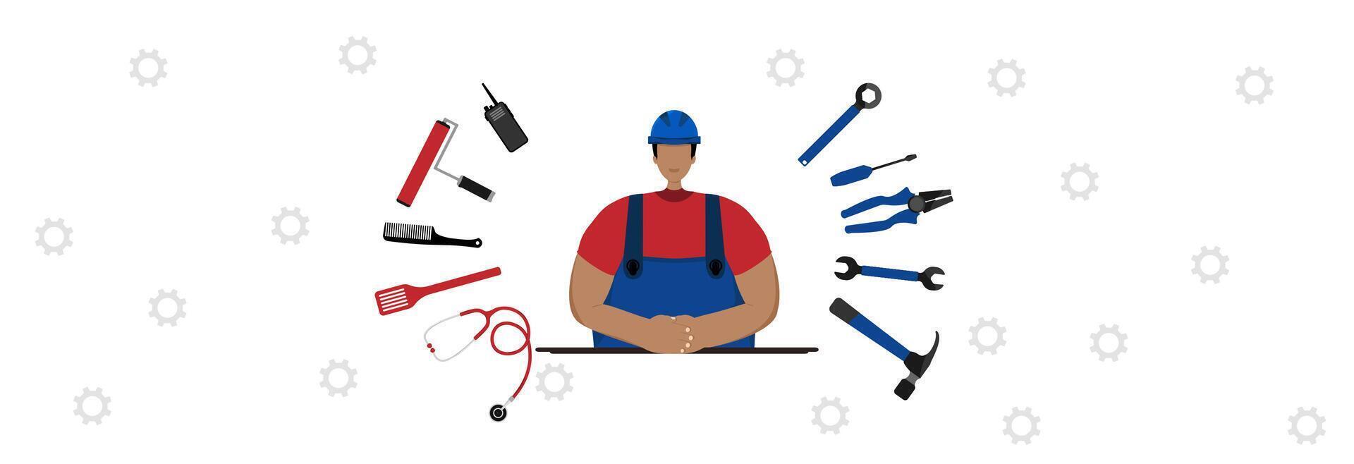 A worker in a hard hat. vector