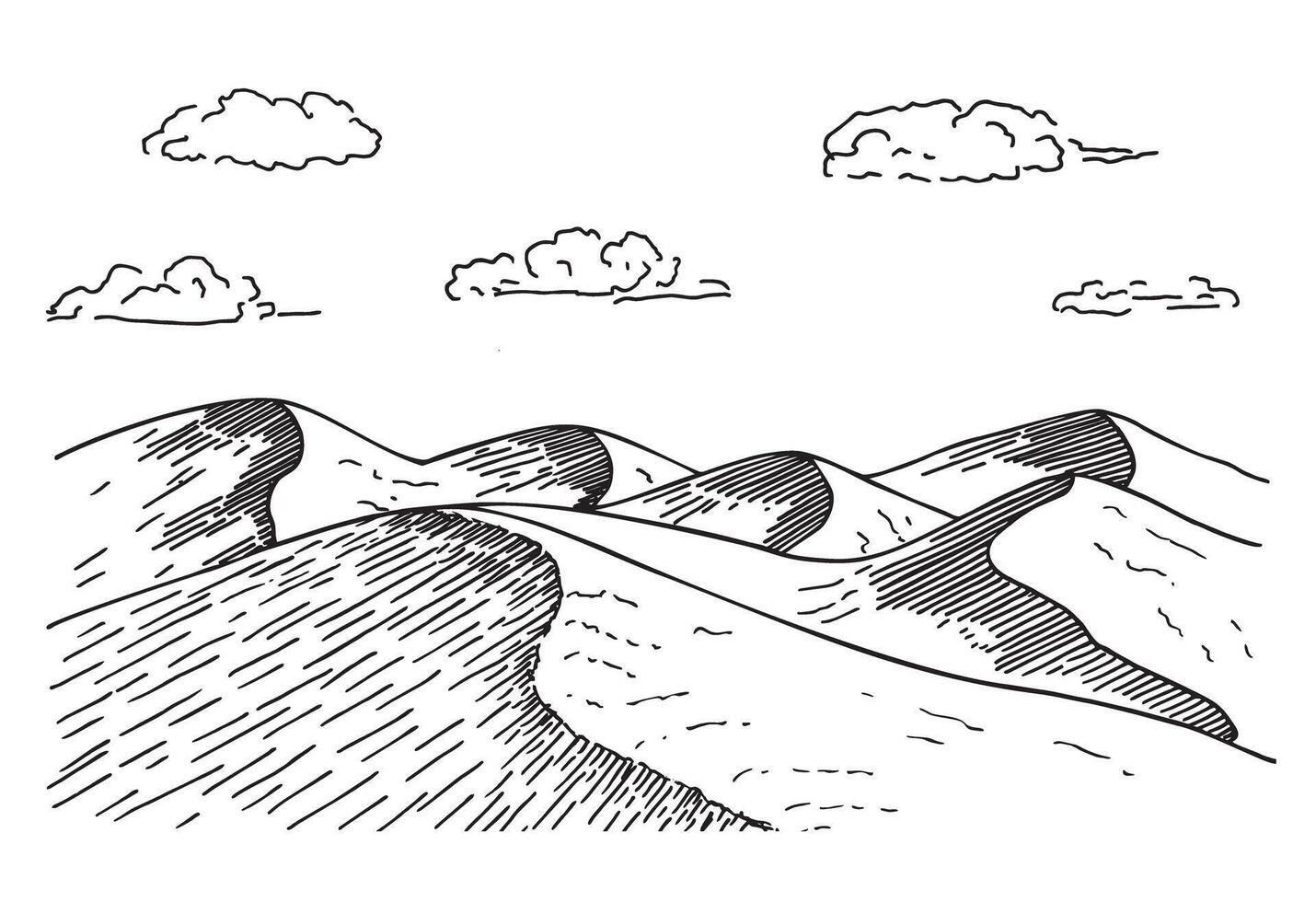Desert dunes Egyptian landscape background. Sketch Illustration of sand in nature. Sand dunes in the desert vector