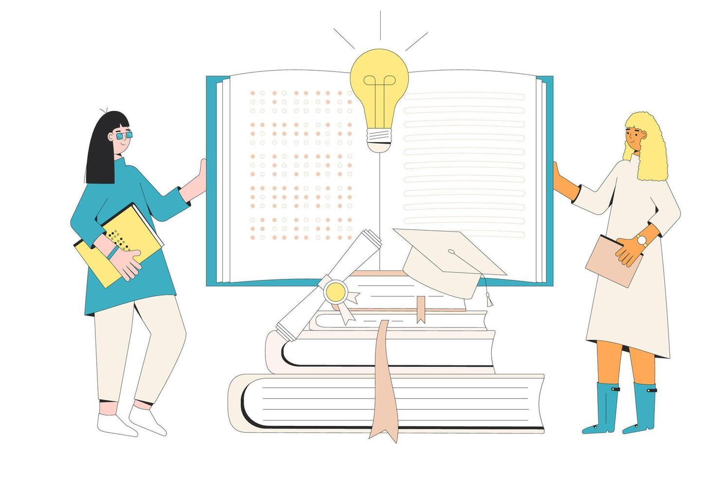 Inclusive education. Students with book. illustration. vector