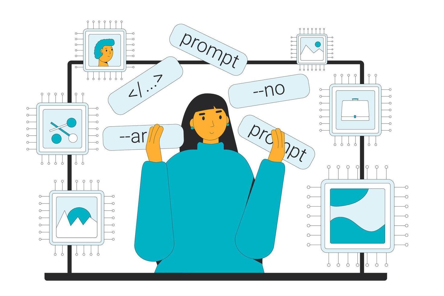 Prompt engineering. Artificial general intelligence. illustration. vector