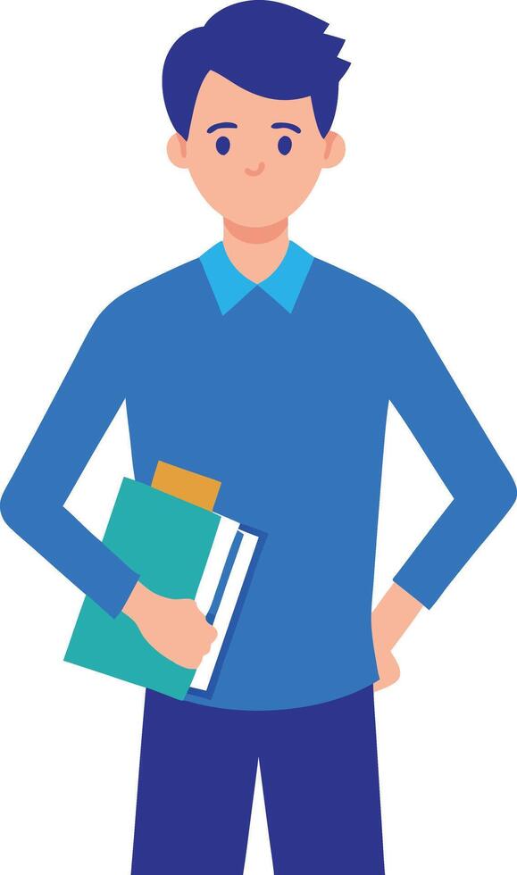 Man in Blue Shirt Holding Books isolated vector