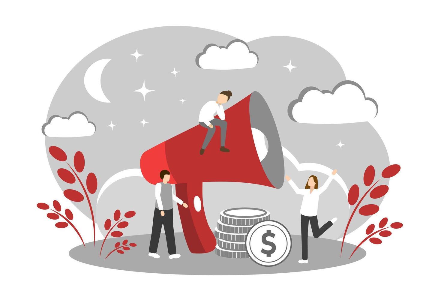 Megaphone. The concept of advertising and marketing. A team of businessmen vector