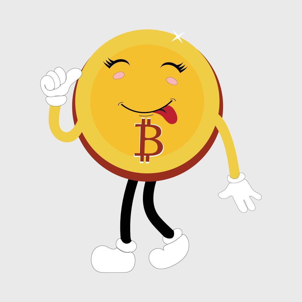 Bitcoin Character Design Mascot, gestures of cute bitcoin characters. vector