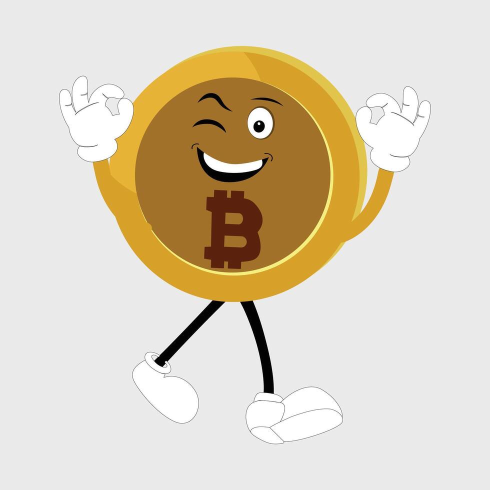 Bitcoin Character Design Mascot, gestures of cute bitcoin characters. vector