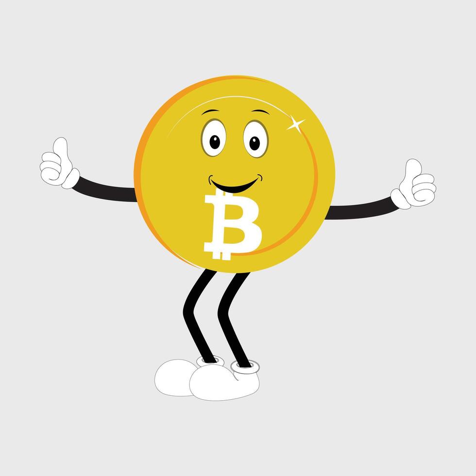 Bitcoin Character Design Mascot, gestures of cute bitcoin characters. vector