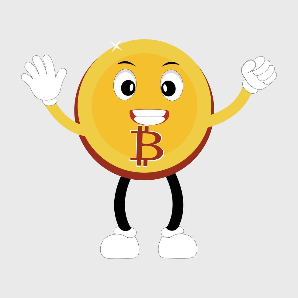 Bitcoin Character Design Mascot, gestures of cute bitcoin characters. vector