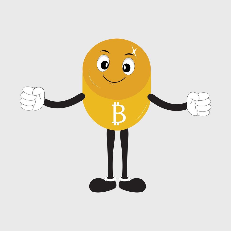 Bitcoin Character Design Mascot, gestures of cute bitcoin characters. vector