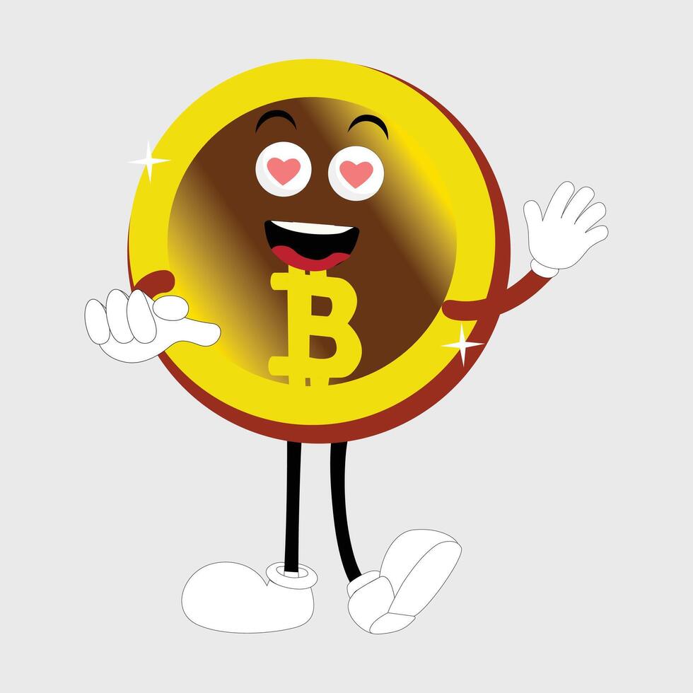 Bitcoin Character Design Mascot, gestures of cute bitcoin characters. vector