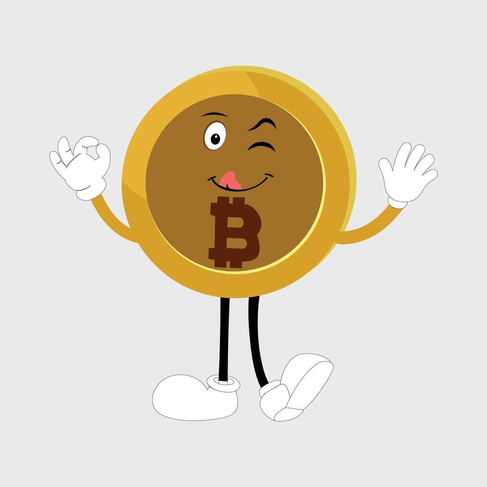 Bitcoin Character Design Mascot, gestures of cute bitcoin characters. vector