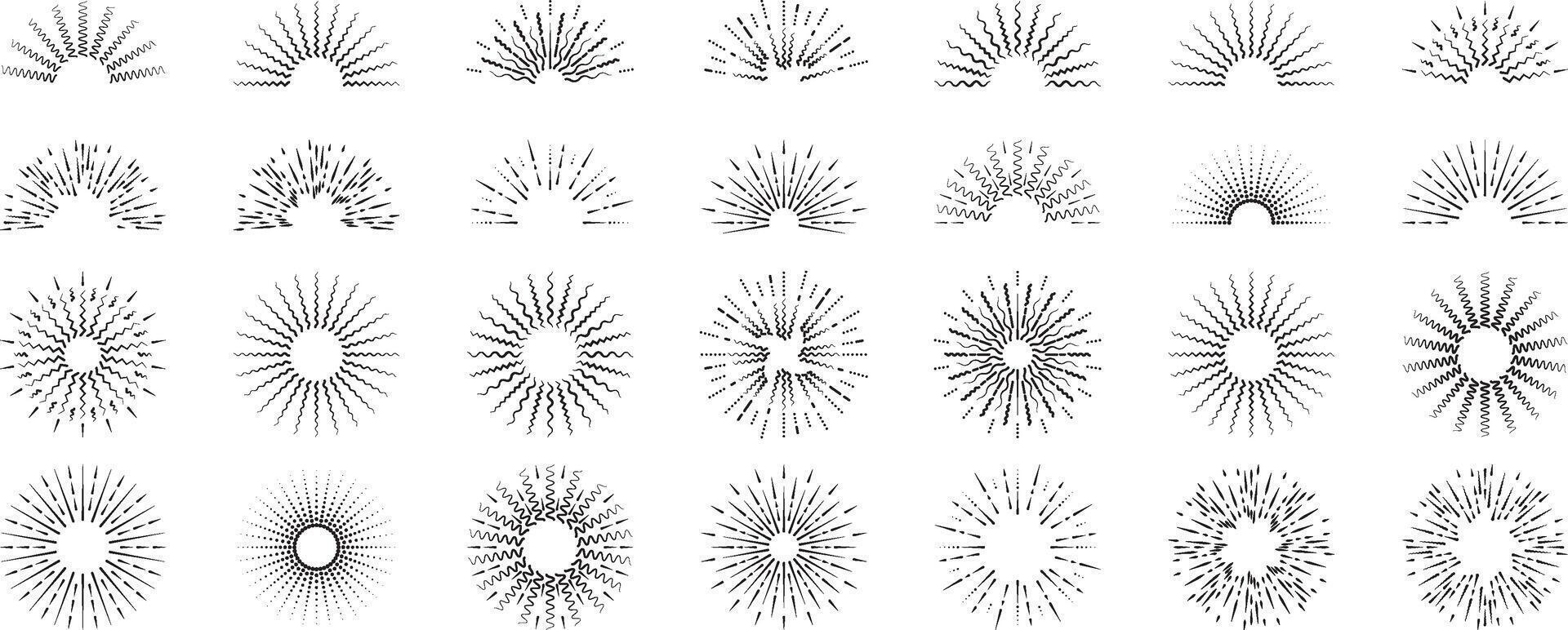 burst, light rays, sun beams, fireworks or flash retro abstract designs vector