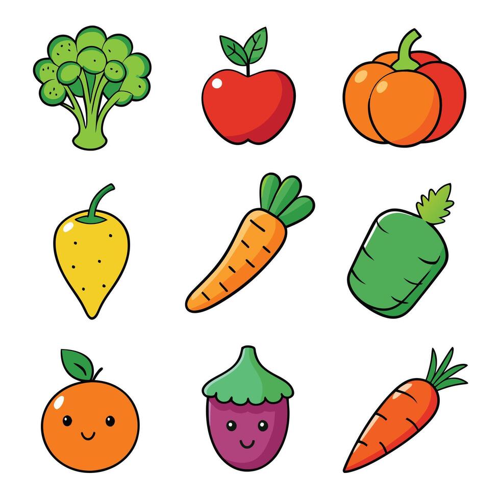 Set of fruits and vegetables icons vector