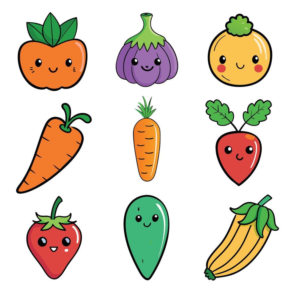 Set of fruits and vegetables icons vector