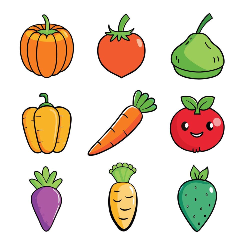 Set of fruits and vegetables icons vector