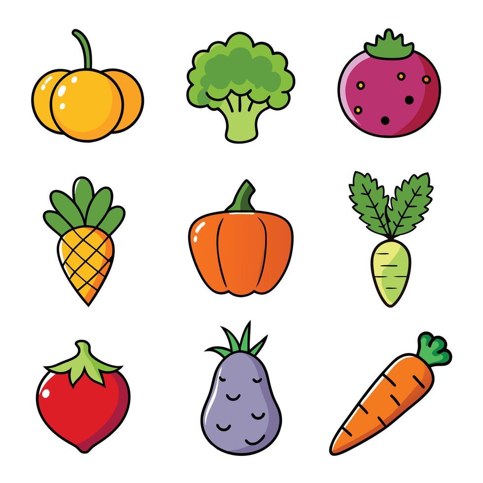 Set of fruits and vegetables icons vector