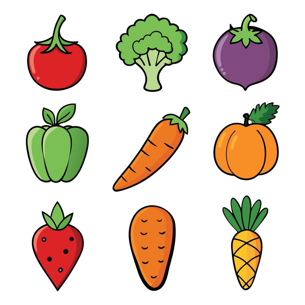 Set of fruits and vegetables icons vector