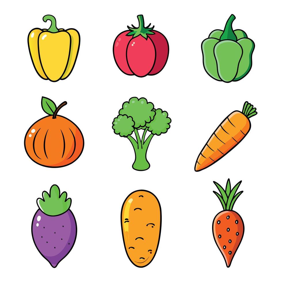 Set of fruits and vegetables icons vector