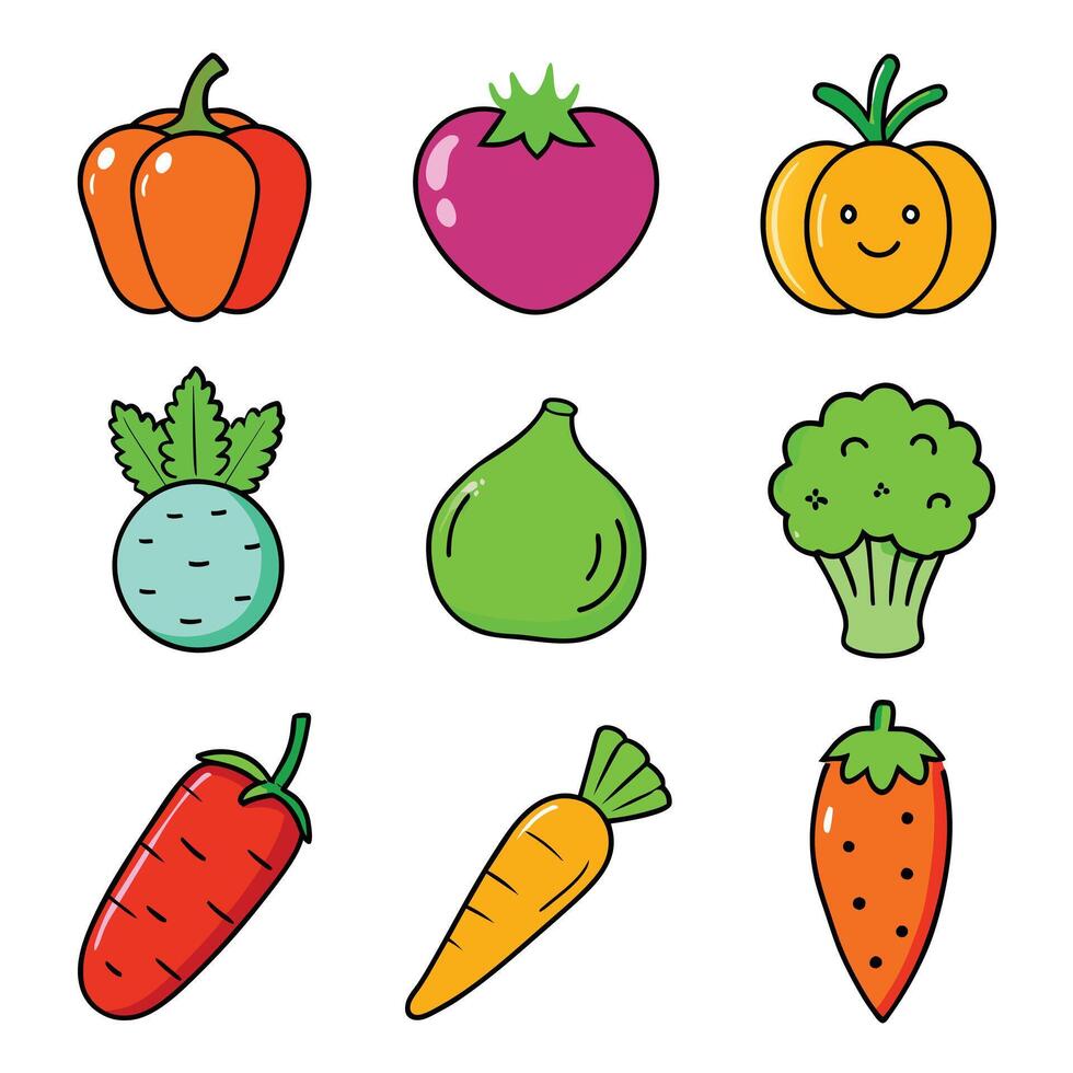 Set of fruits and vegetables icons vector
