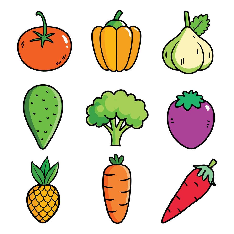 Set of fruits and vegetables icons vector
