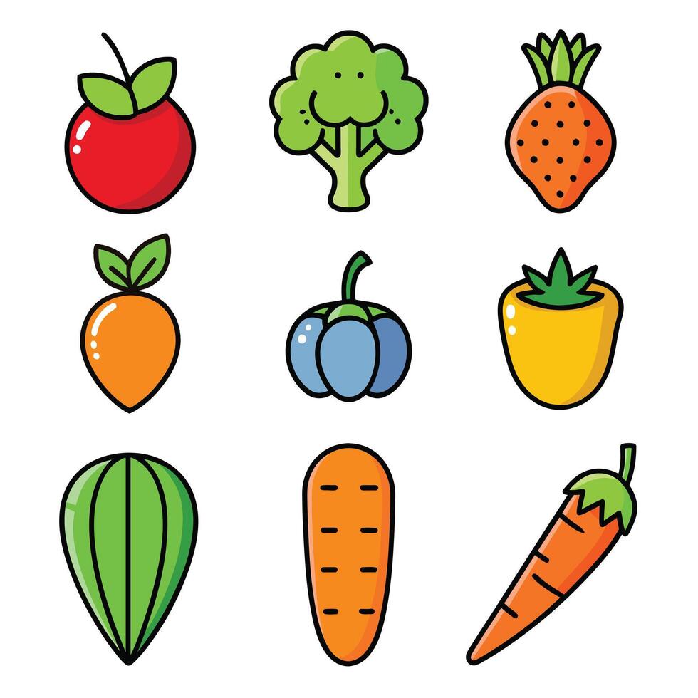 Set of fruits and vegetables icons vector