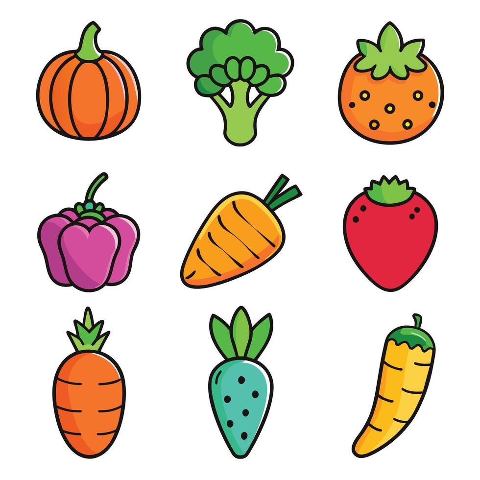 Set of fruits and vegetables icons vector